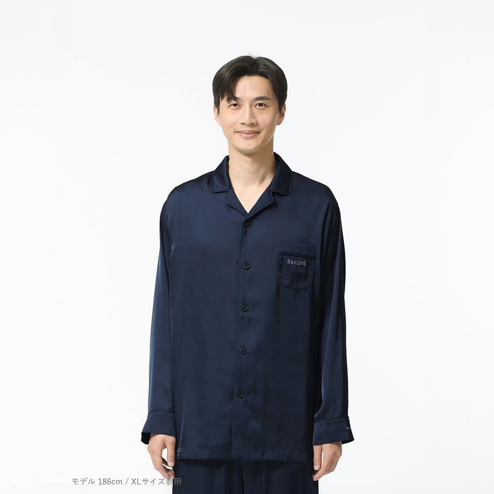 リカバリーウェア BAKUNE パジャマサテン上下(Unisex) ネイビーS