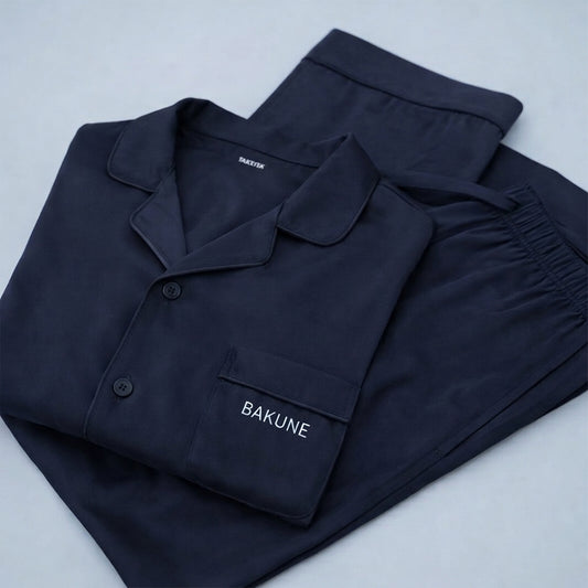 リカバリーウェア BAKUNE パジャマサテン上下(Unisex) ネイビーL