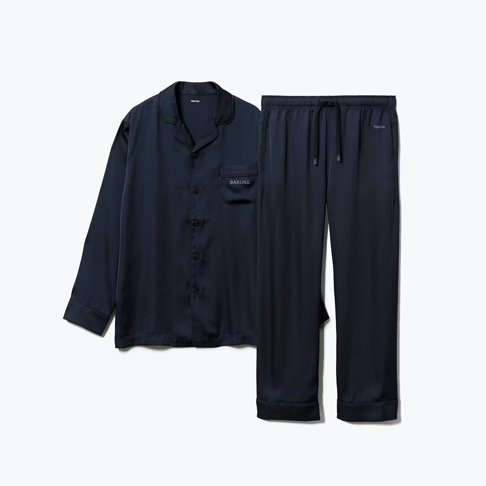 リカバリーウェア BAKUNE パジャマサテン上下(Unisex) ネイビーXL