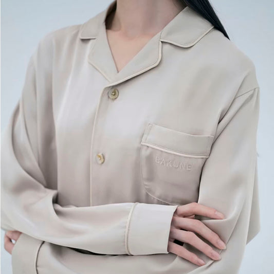 リカバリーウェア BAKUNE パジャマサテン上下(Unisex) グレージュL