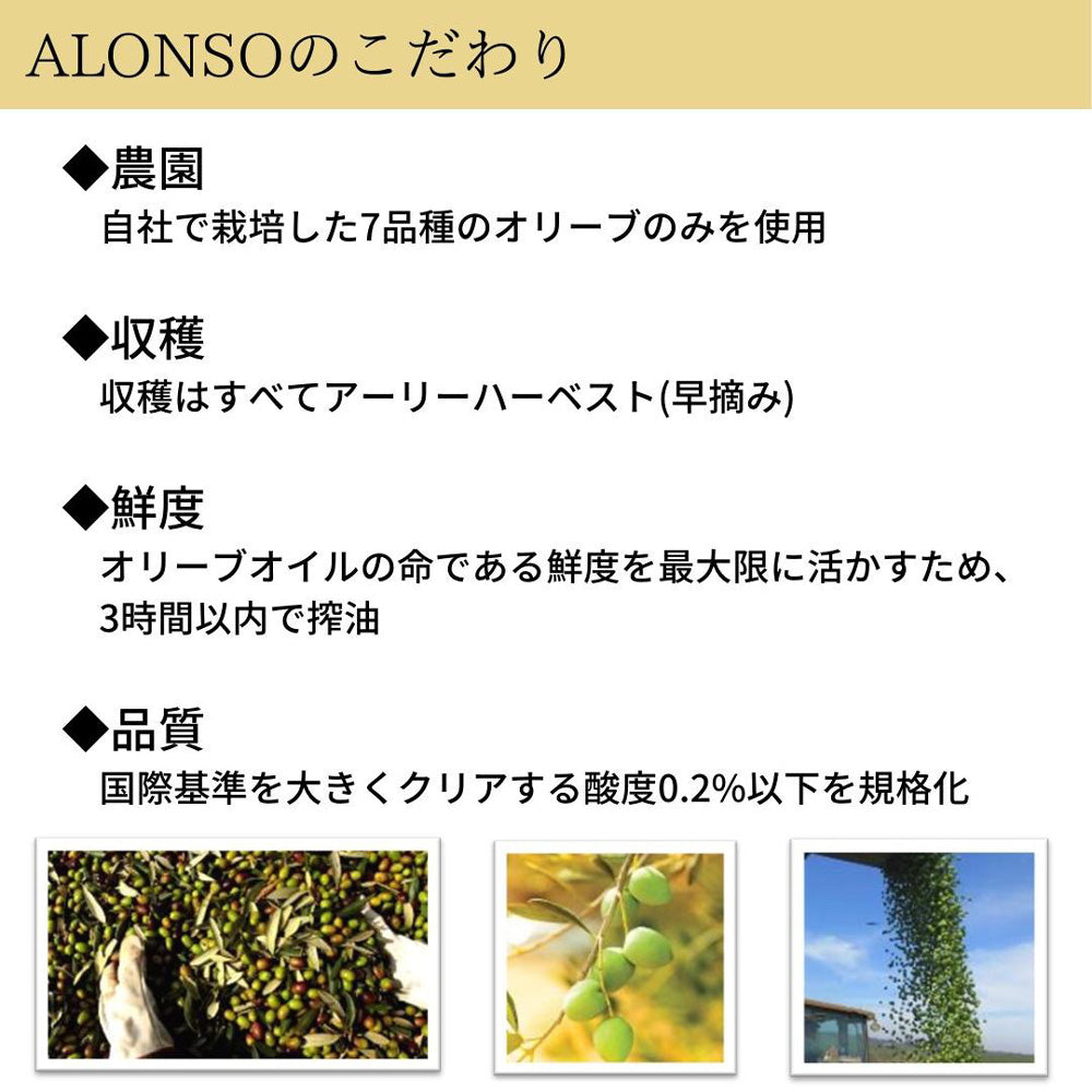 【受賞歴多数】ALONSO エクストラヴァージンオリーブオイル 1種(PICUAL)1本